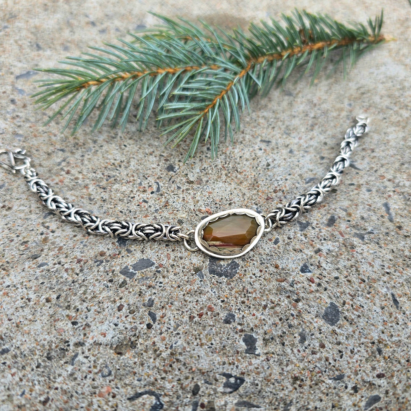 Imperial Jasper Byzantine Sterling Silver Bracelet