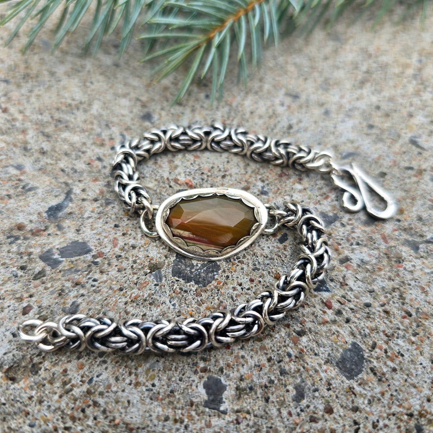 Imperial Jasper Byzantine Sterling Silver Bracelet