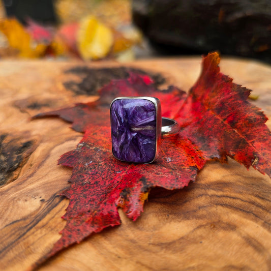 Heavy Minimalist Charoite Sterling Silver Ring