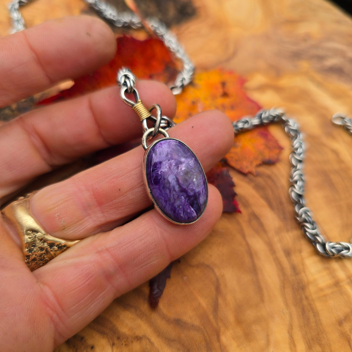 Minimalist Charoite Sterling Silver Pendant