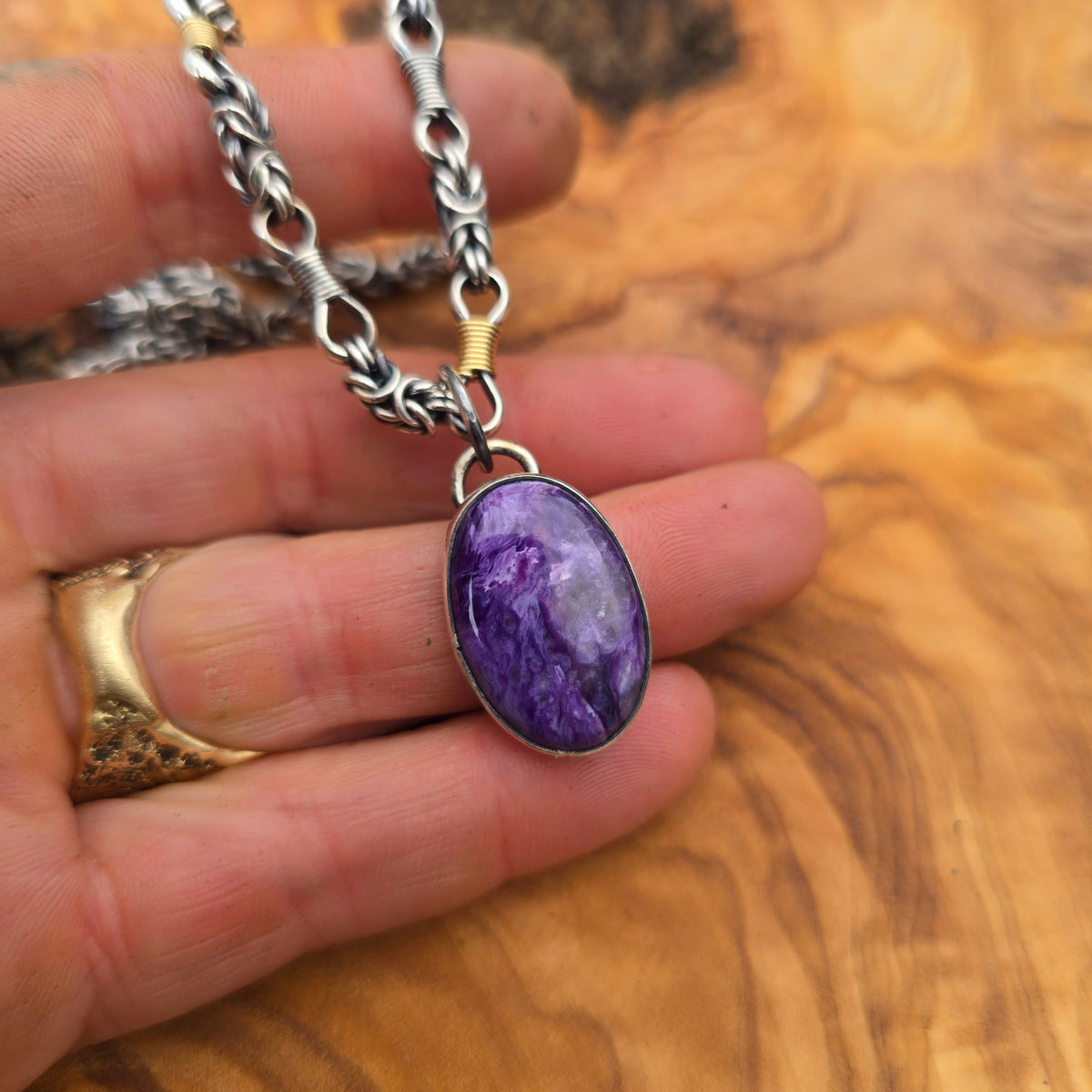 Minimalist Charoite Sterling Silver Pendant