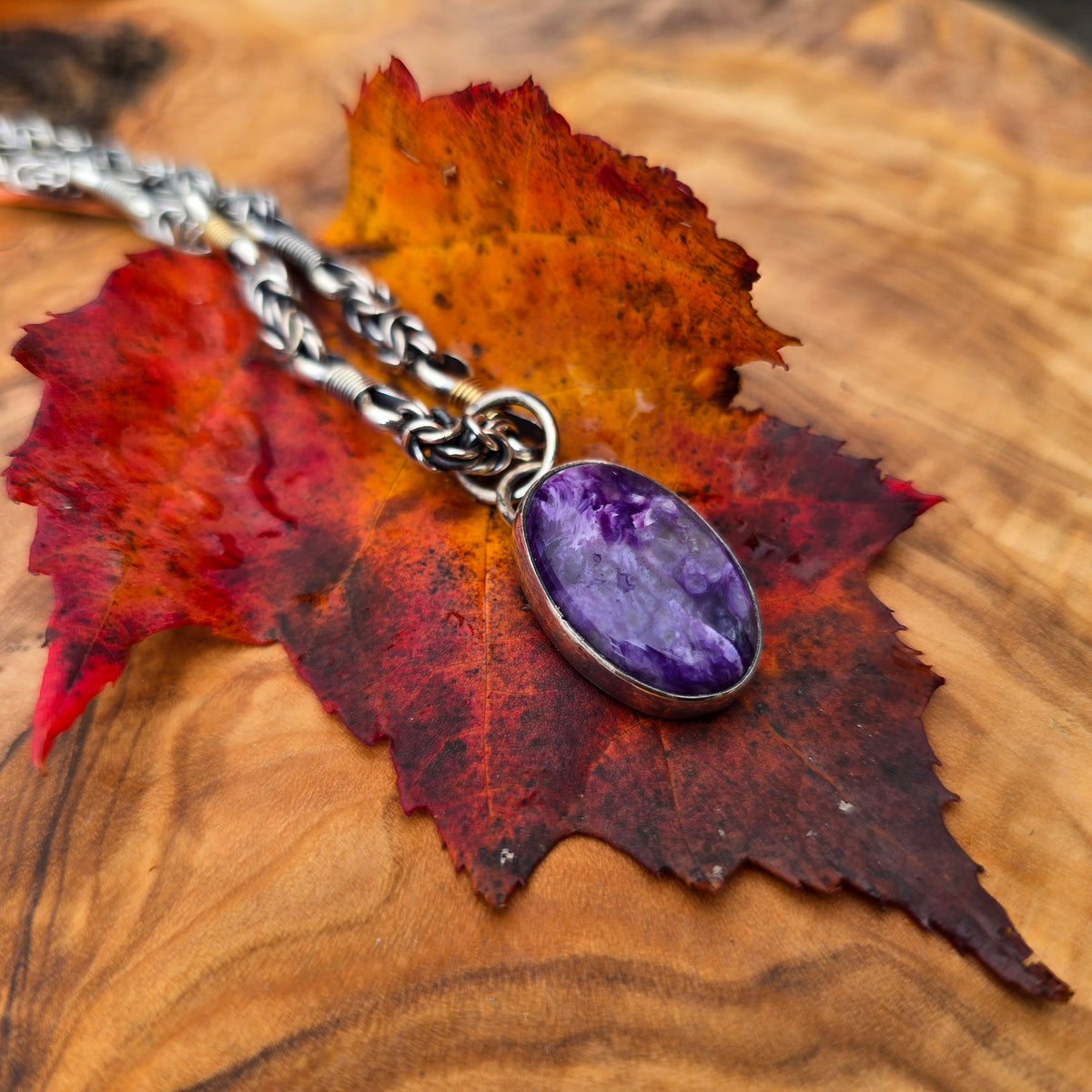 Minimalist Charoite Sterling Silver Pendant