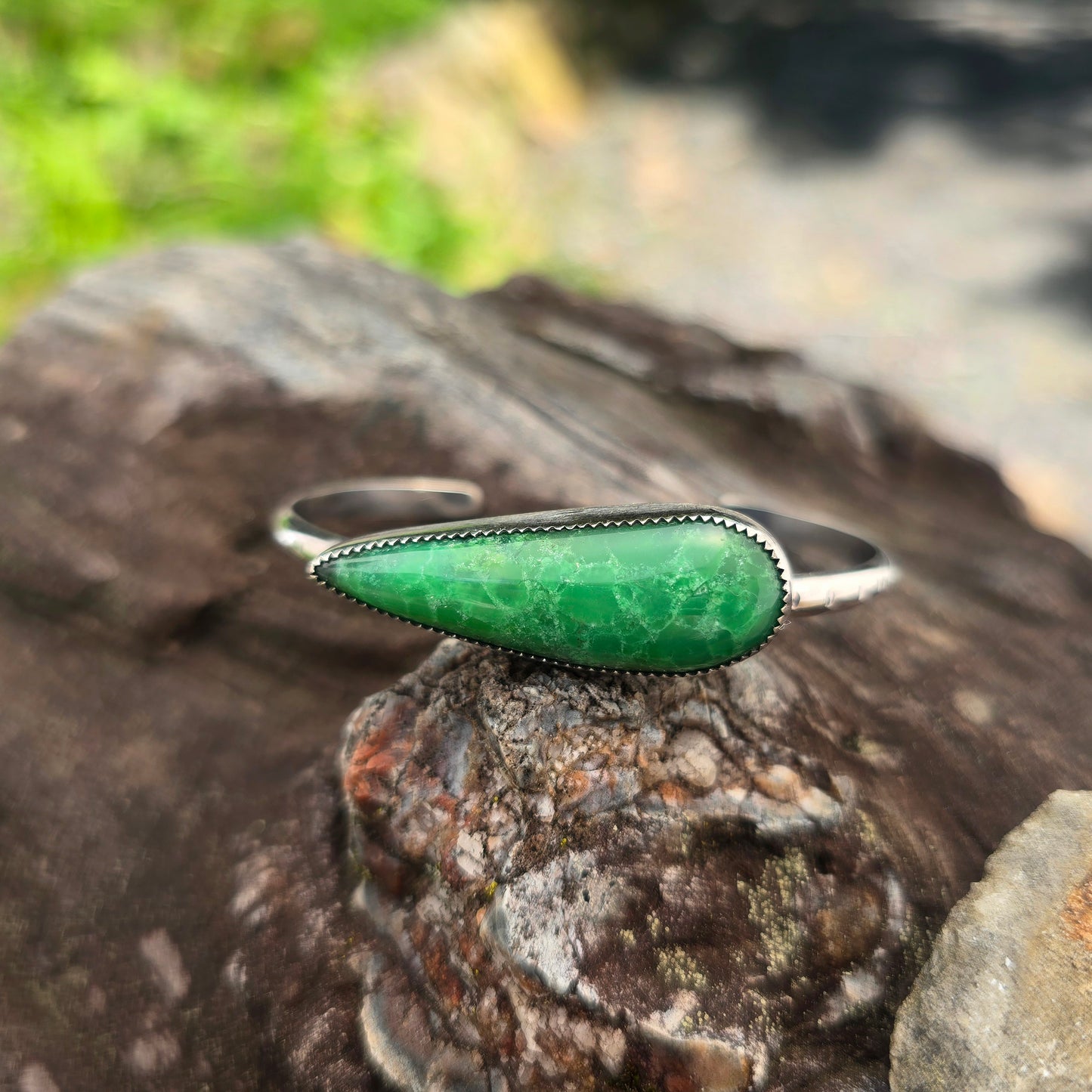Chrysoprase East-West Sterling Silver Cuff Bracelet