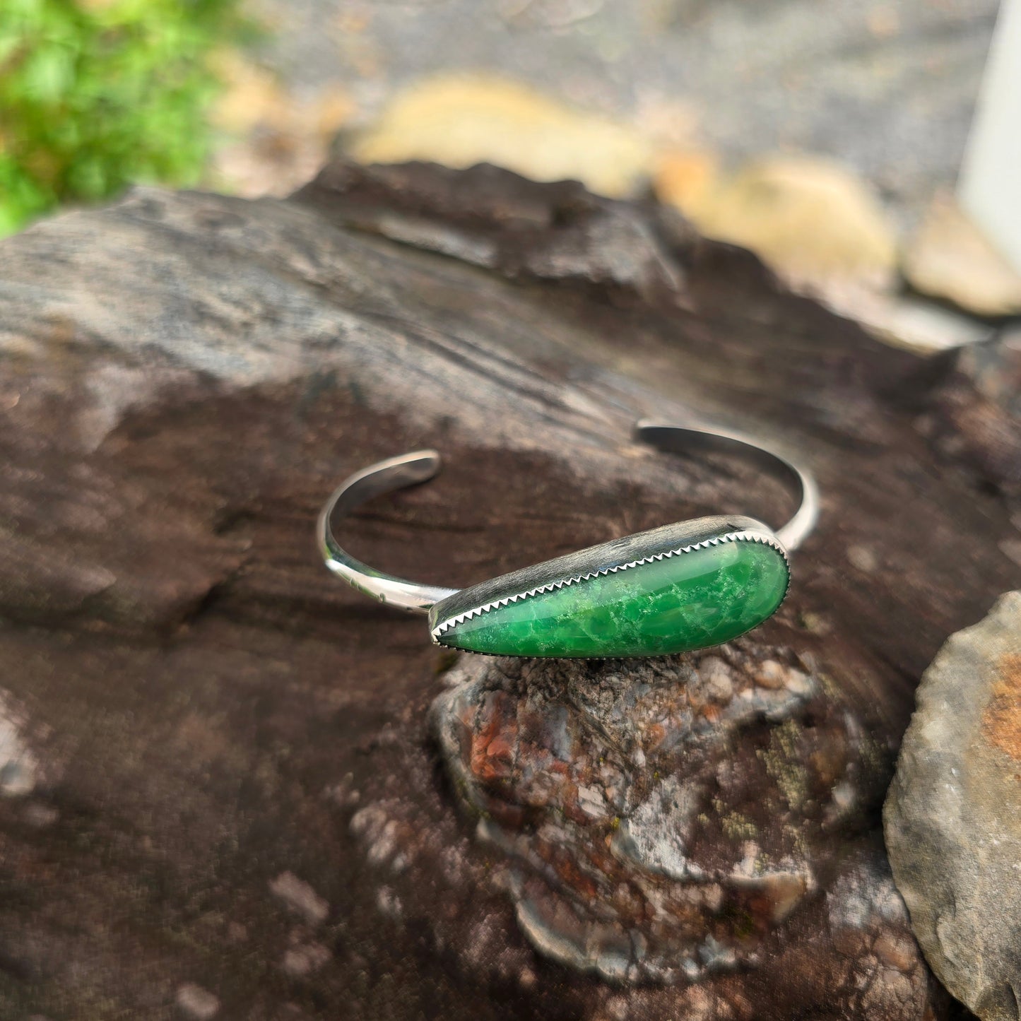 Chrysoprase East-West Sterling Silver Cuff Bracelet