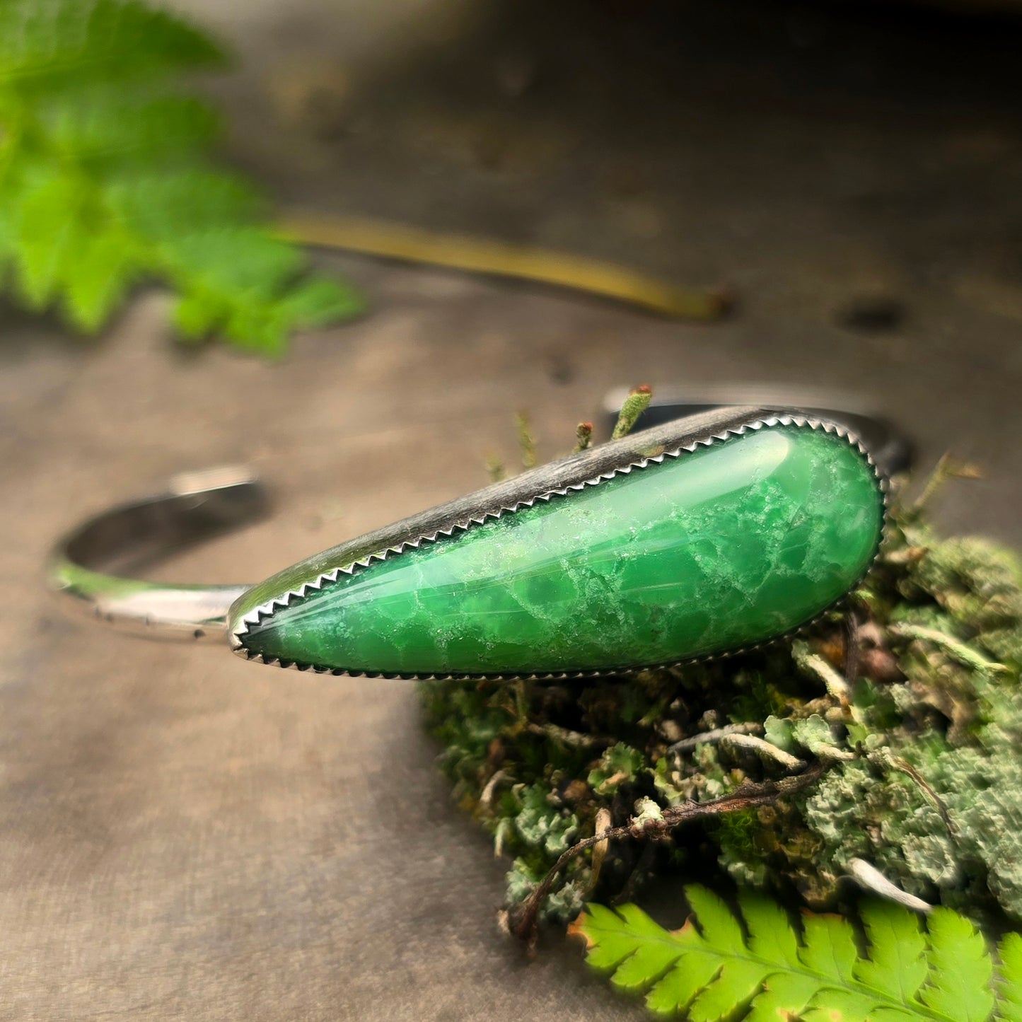 Chrysoprase East-West Sterling Silver Cuff Bracelet