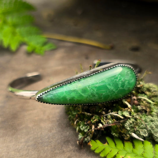 Chrysoprase East-West Sterling Silver Cuff Bracelet