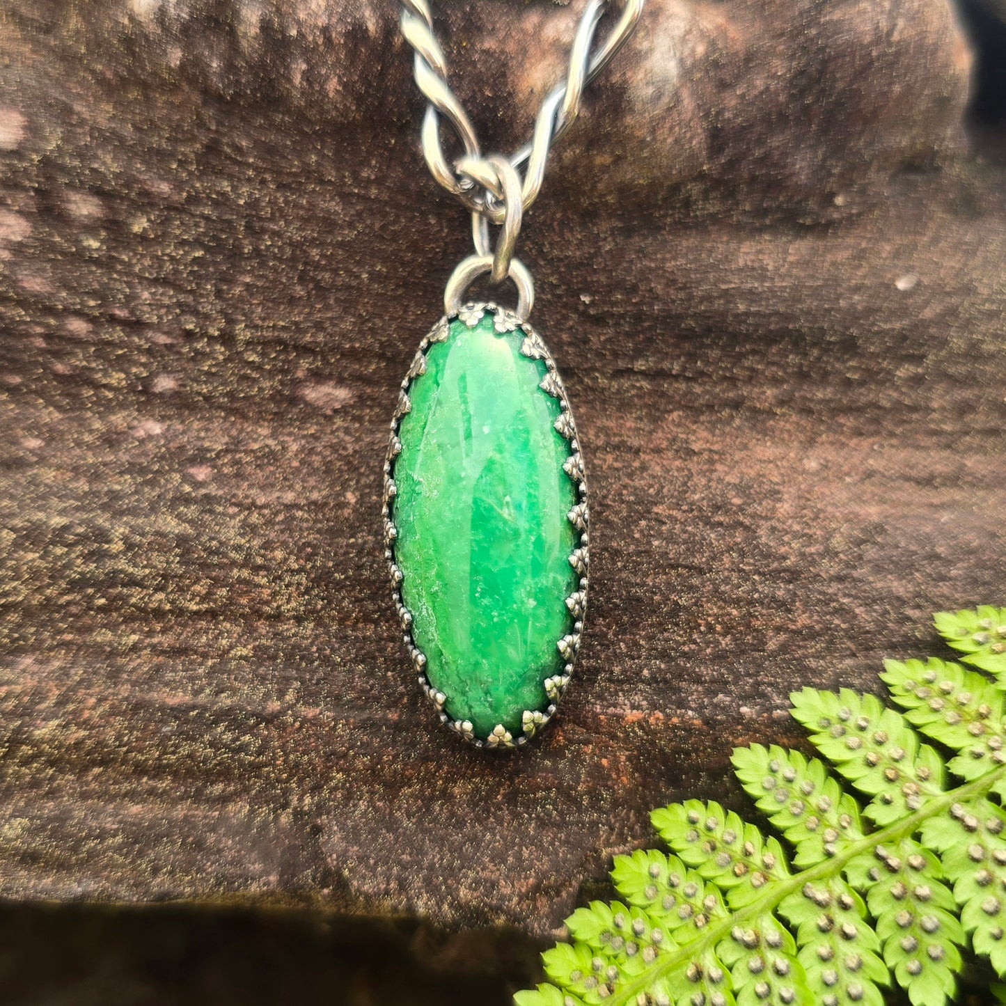 Chrysoprase Gallery Set Hand-Forged Sterling Silver Pendant