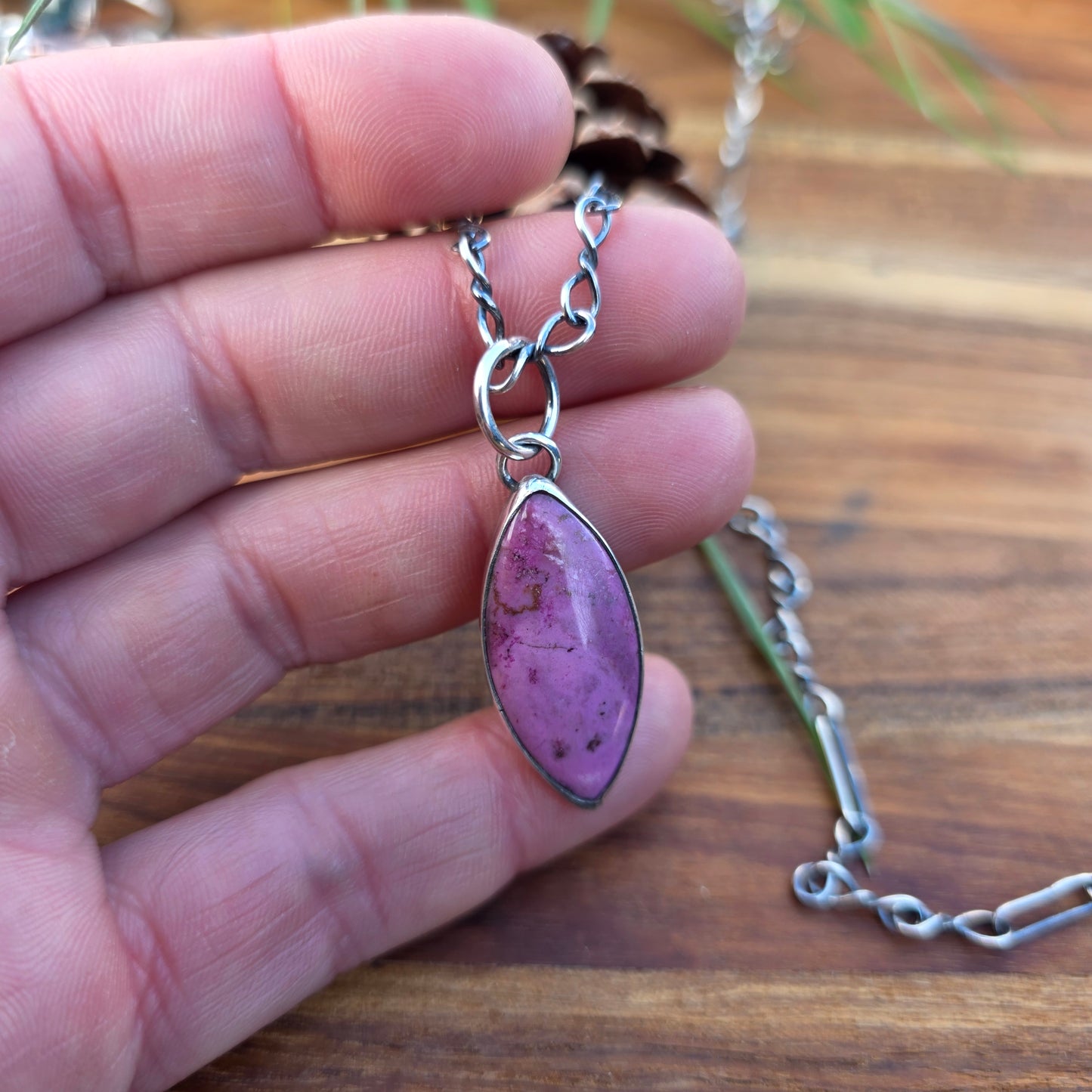 Pink Cobalto Calcite Marquise Pendant in Sterling Silver