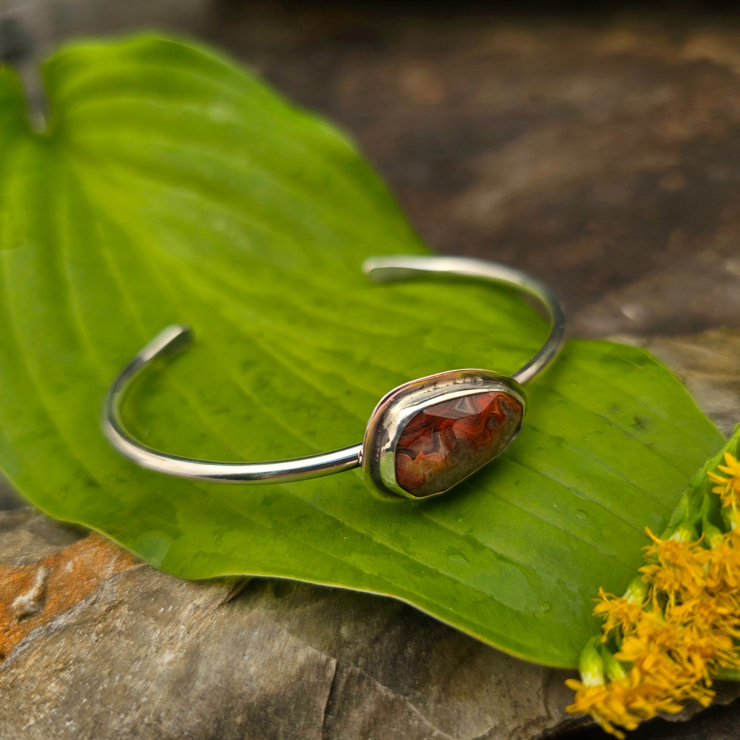 Crazy Lace Agate Simple Hand-Forged Sterling Silver Cuff