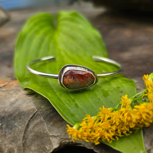 Crazy Lace Agate Simple Hand-Forged Sterling Silver Cuff
