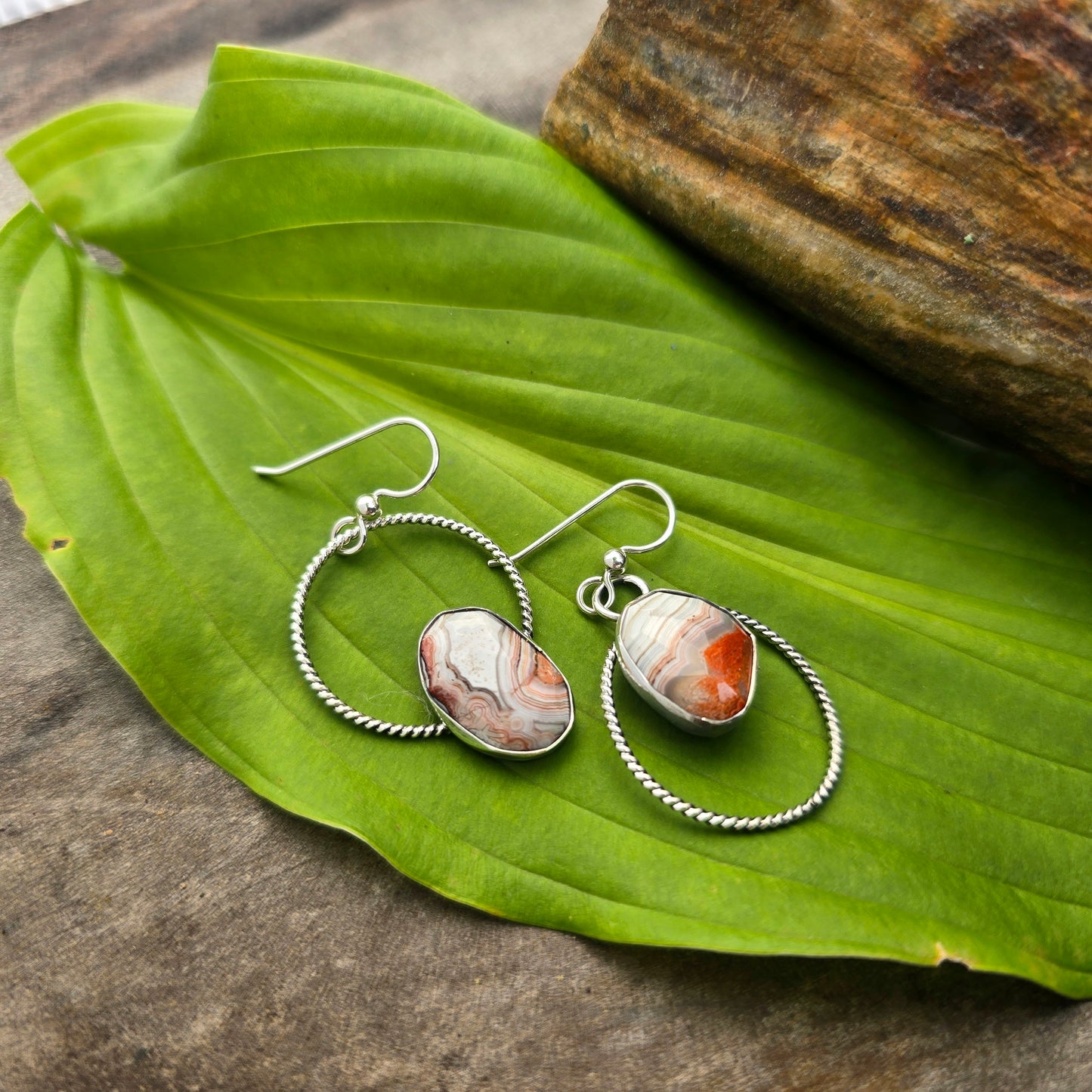 Perfectly Mismatched Crazy Lace Agate Hand-Forged Sterling Silver Earrings