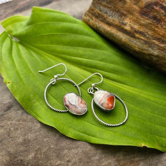 Perfectly Mismatched Crazy Lace Agate Hand-Forged Sterling Silver Earrings