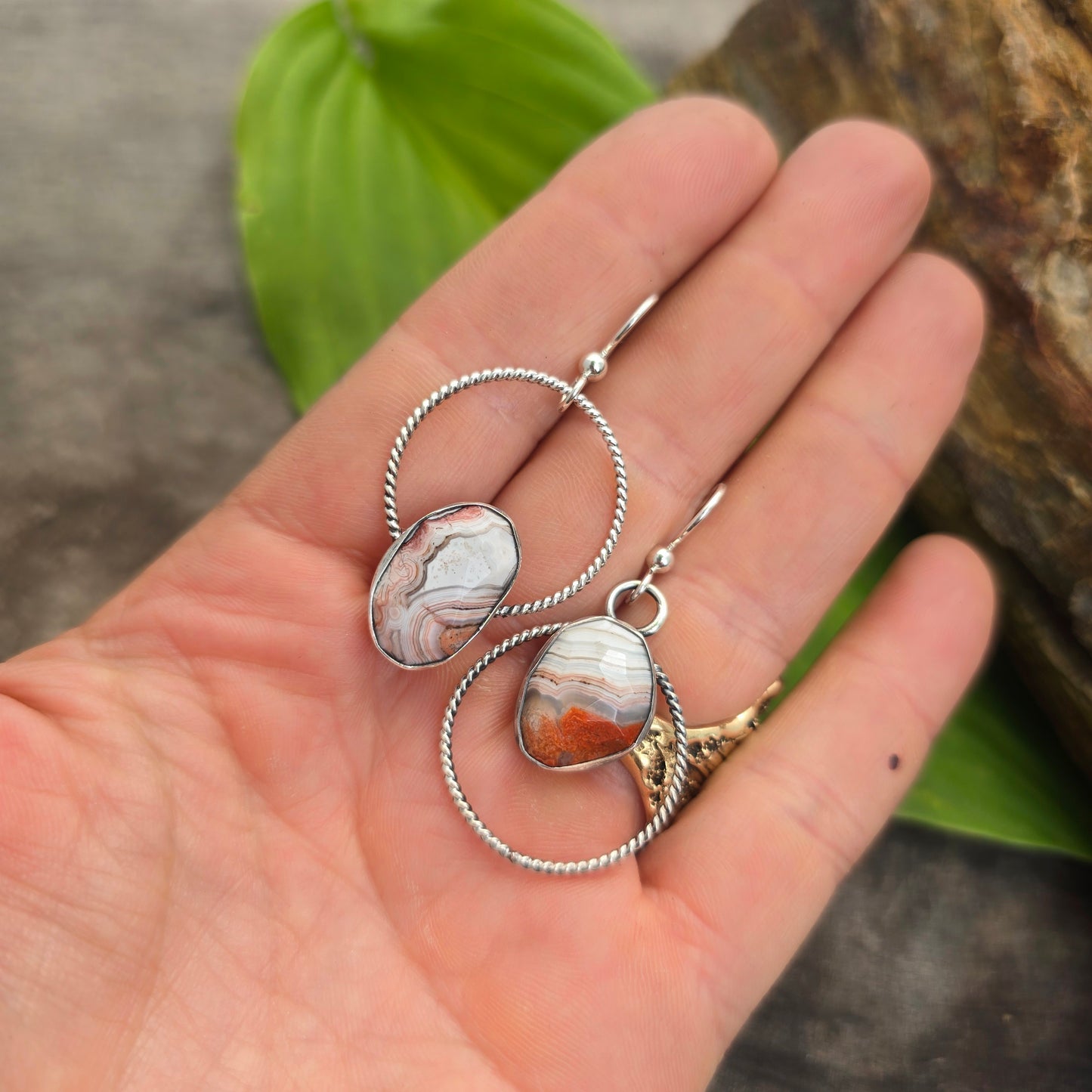Perfectly Mismatched Crazy Lace Agate Hand-Forged Sterling Silver Earrings