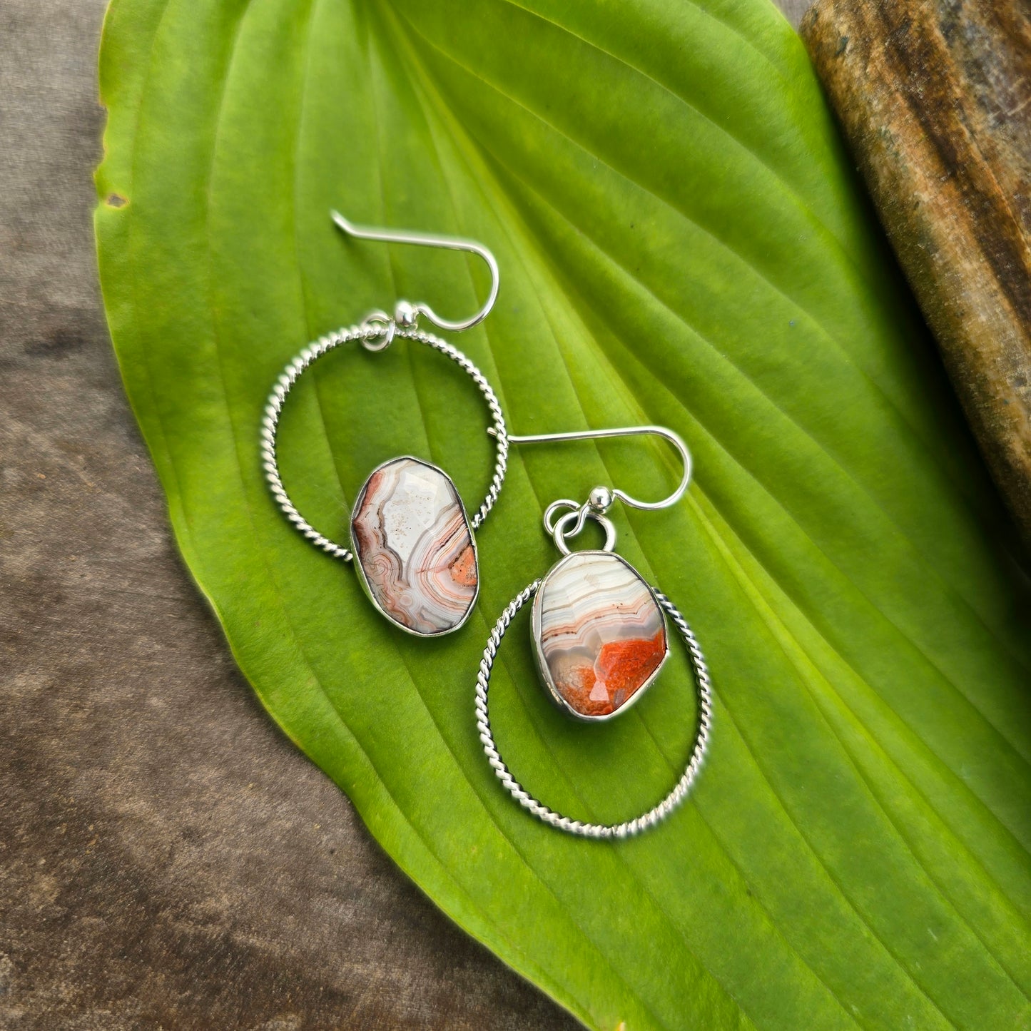 Perfectly Mismatched Crazy Lace Agate Hand-Forged Sterling Silver Earrings