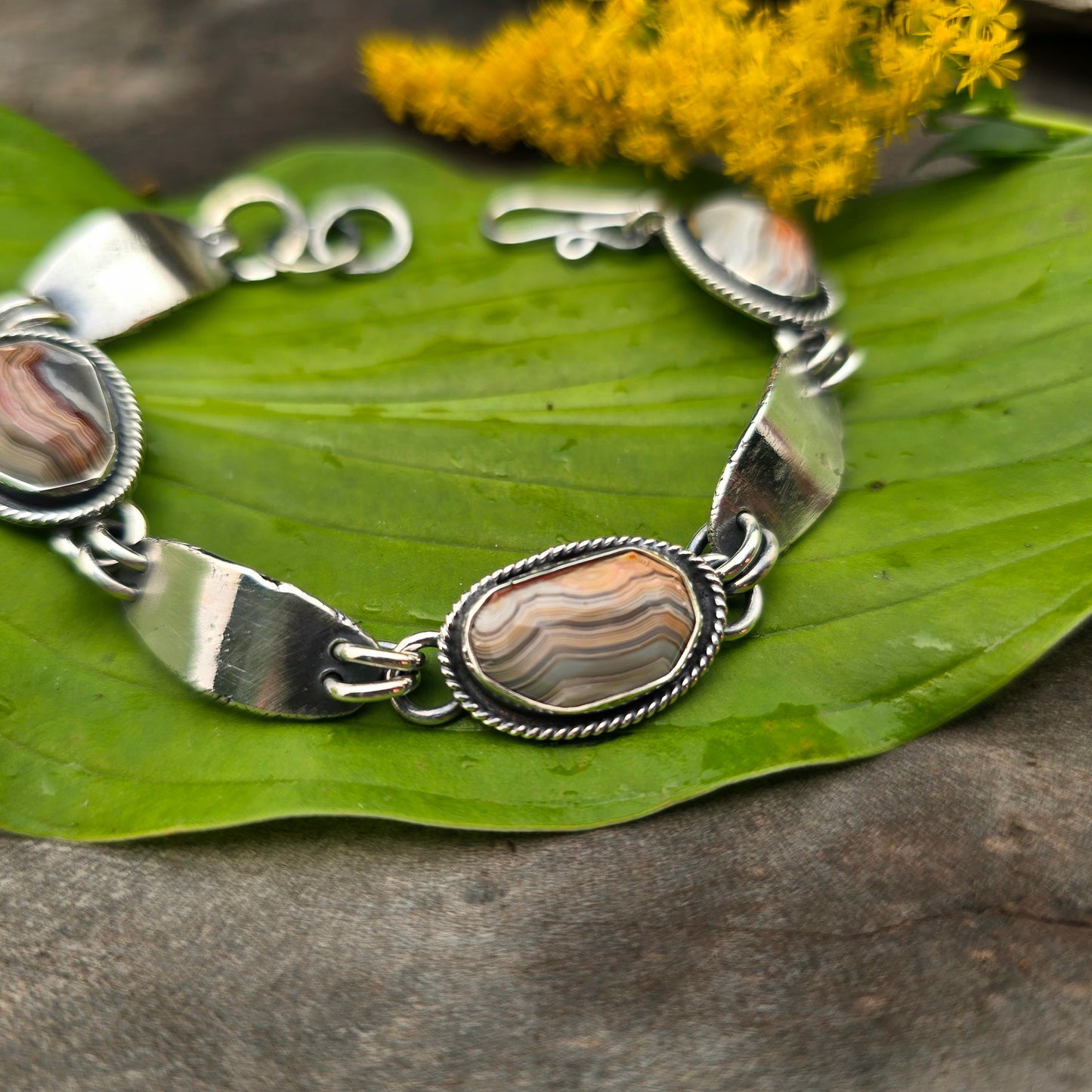 Crazy Lace Agate Heavy-Duty Sterling Silver Chain Link Bracelet