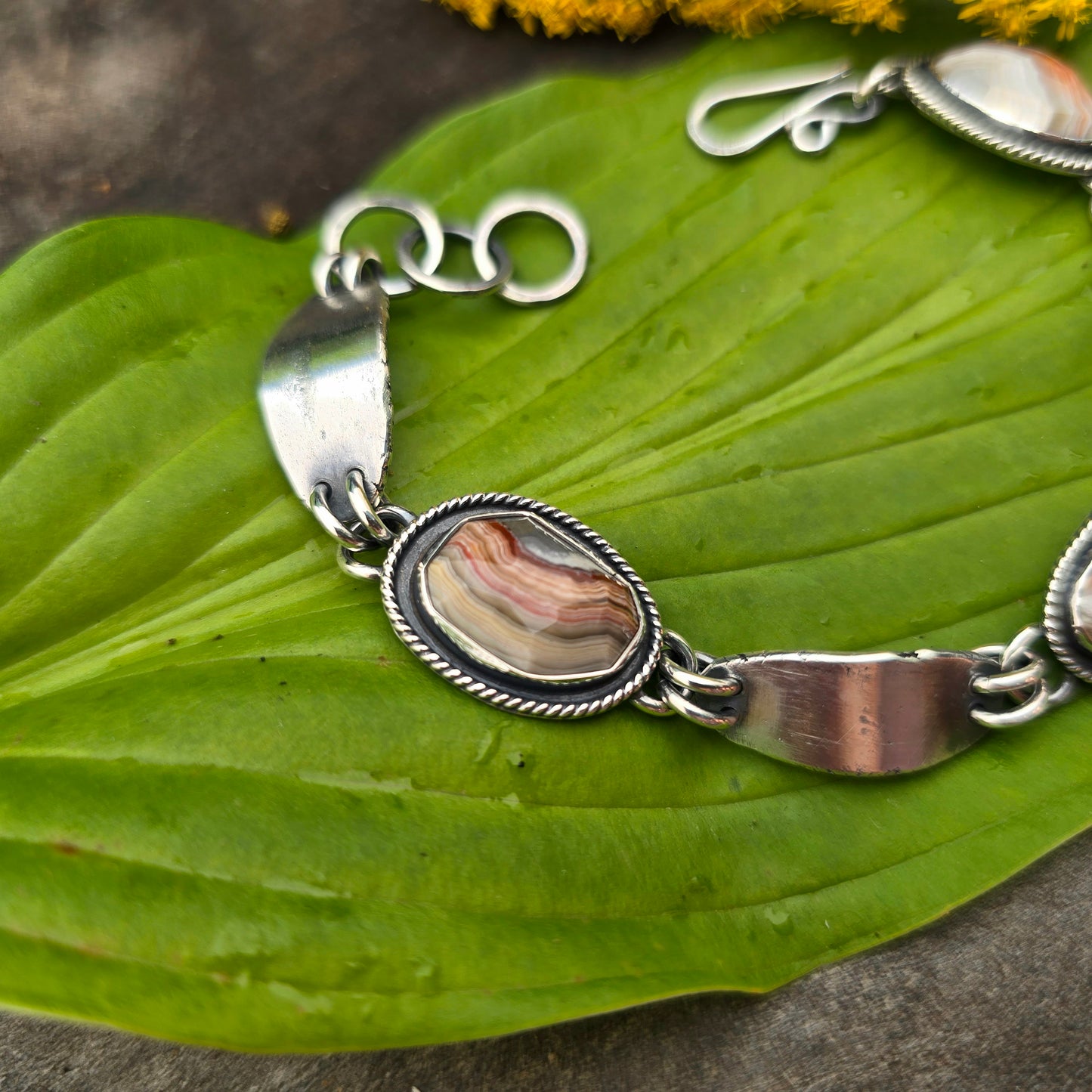 Crazy Lace Agate Heavy-Duty Sterling Silver Chain Link Bracelet