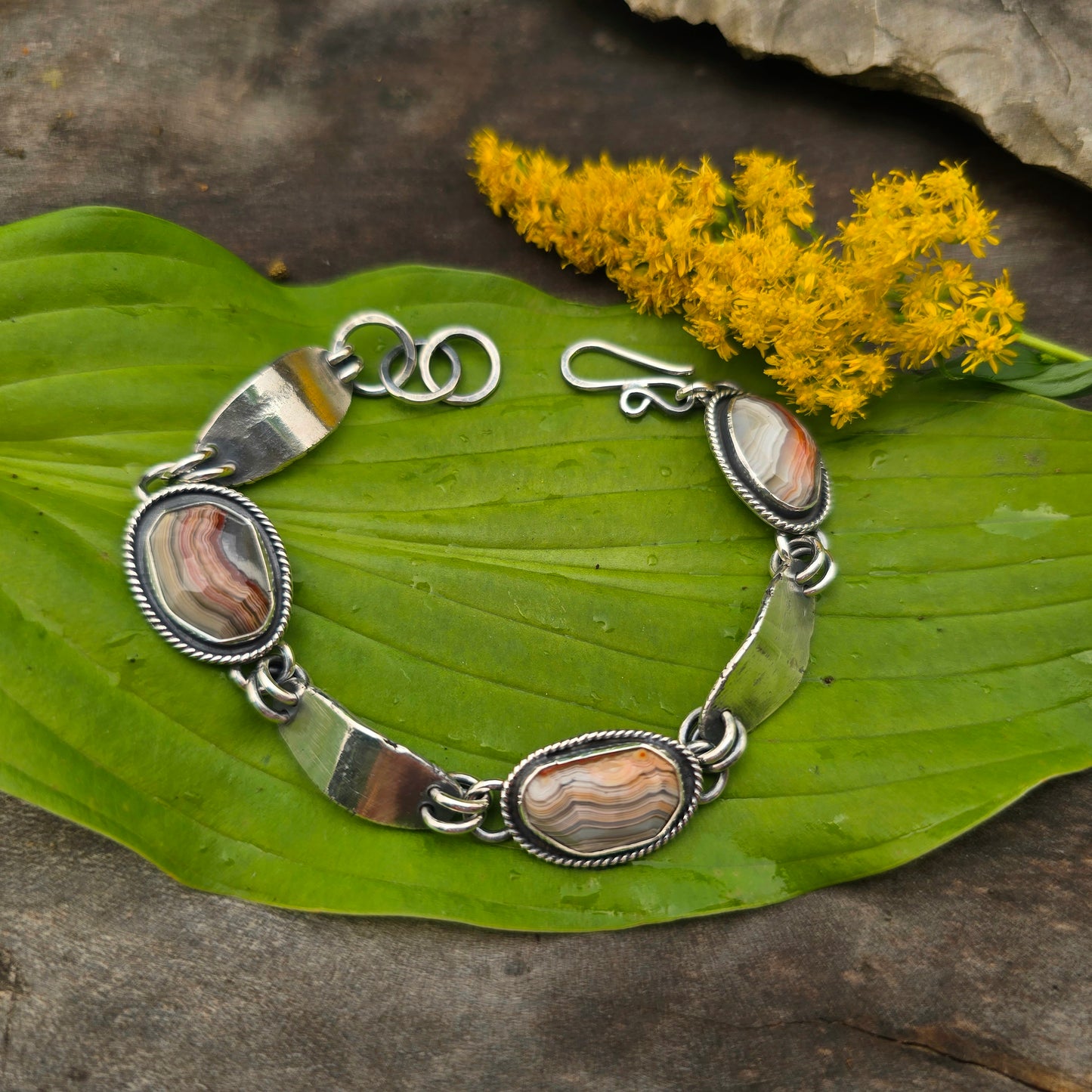 Crazy Lace Agate Heavy-Duty Sterling Silver Chain Link Bracelet