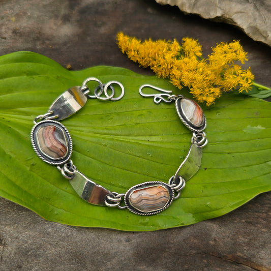 Crazy Lace Agate Heavy-Duty Sterling Silver Chain Link Bracelet