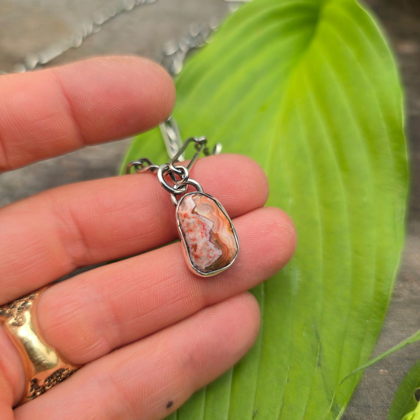 Minimalist Crazy Lace Agate Sterling Silver Pendant