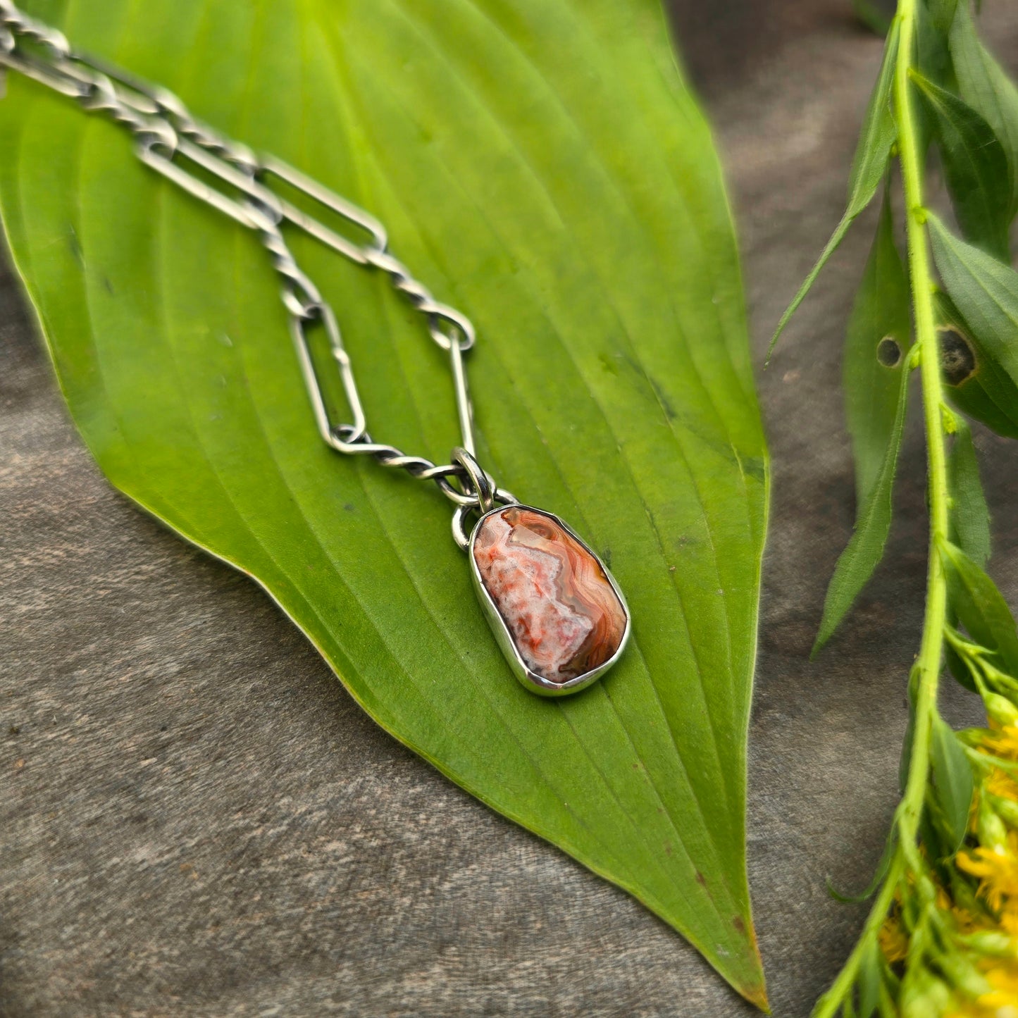 Minimalist Crazy Lace Agate Sterling Silver Pendant