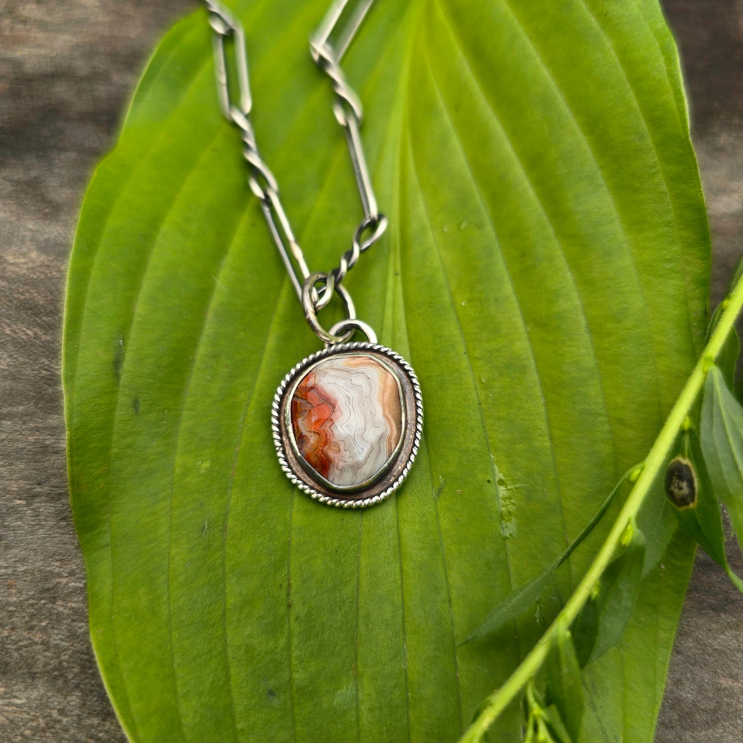 Crazy Lace Agate Twisted Rope Sterling Silver Pendant