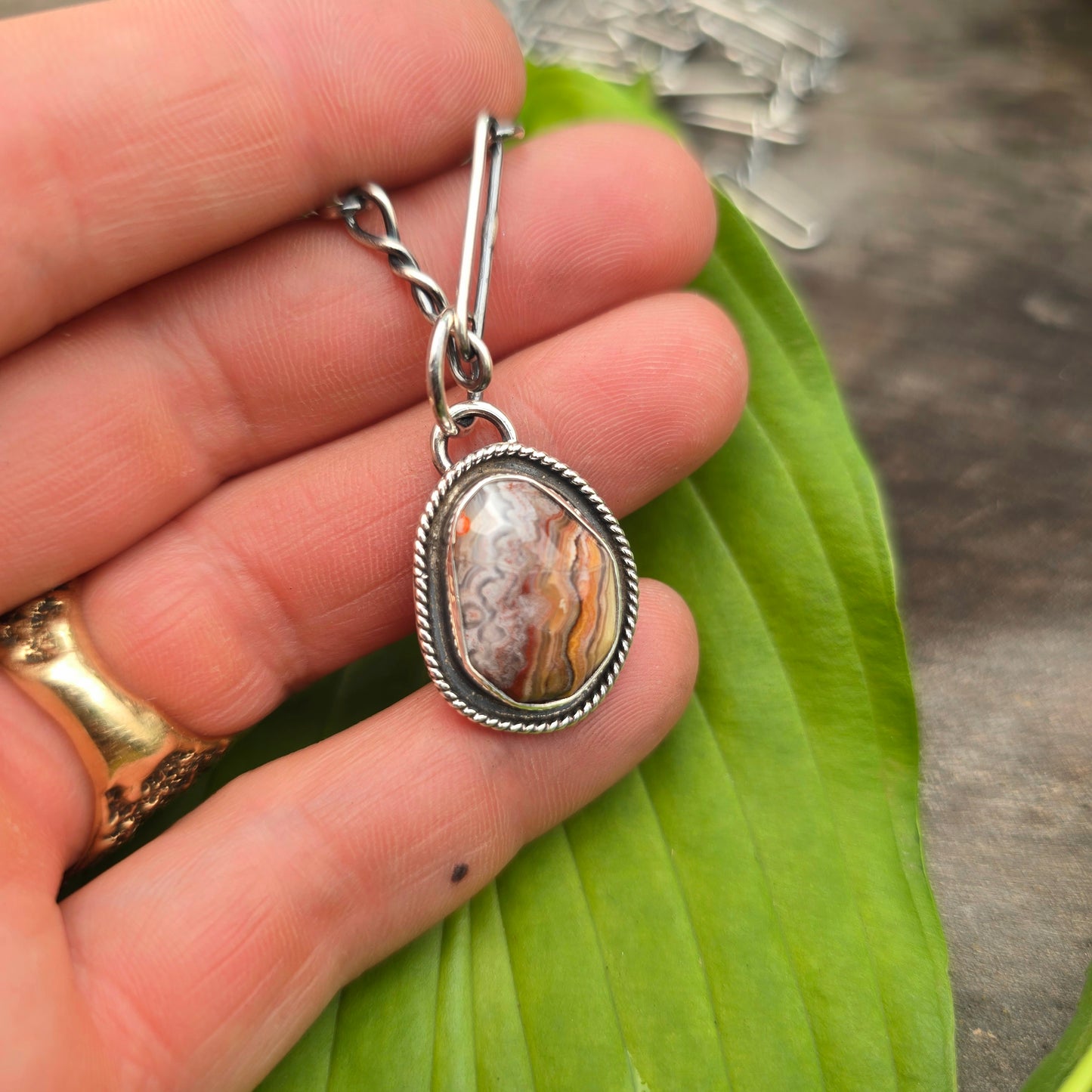 Yellow & Red Crazy Lace Agate Rope Border Sterling Silver Pendant