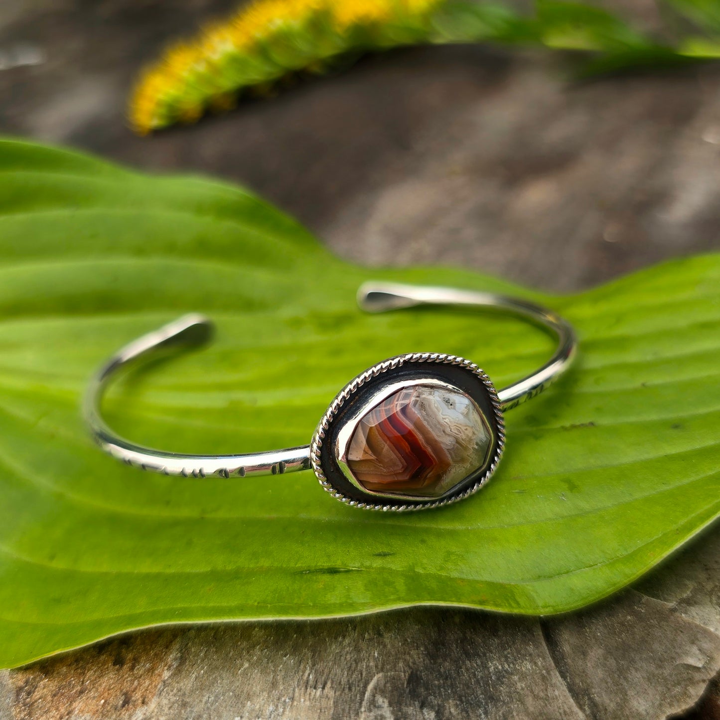 Crazy Lace Agate Twisted Rope Hand-Forged Sterling Silver Cuff