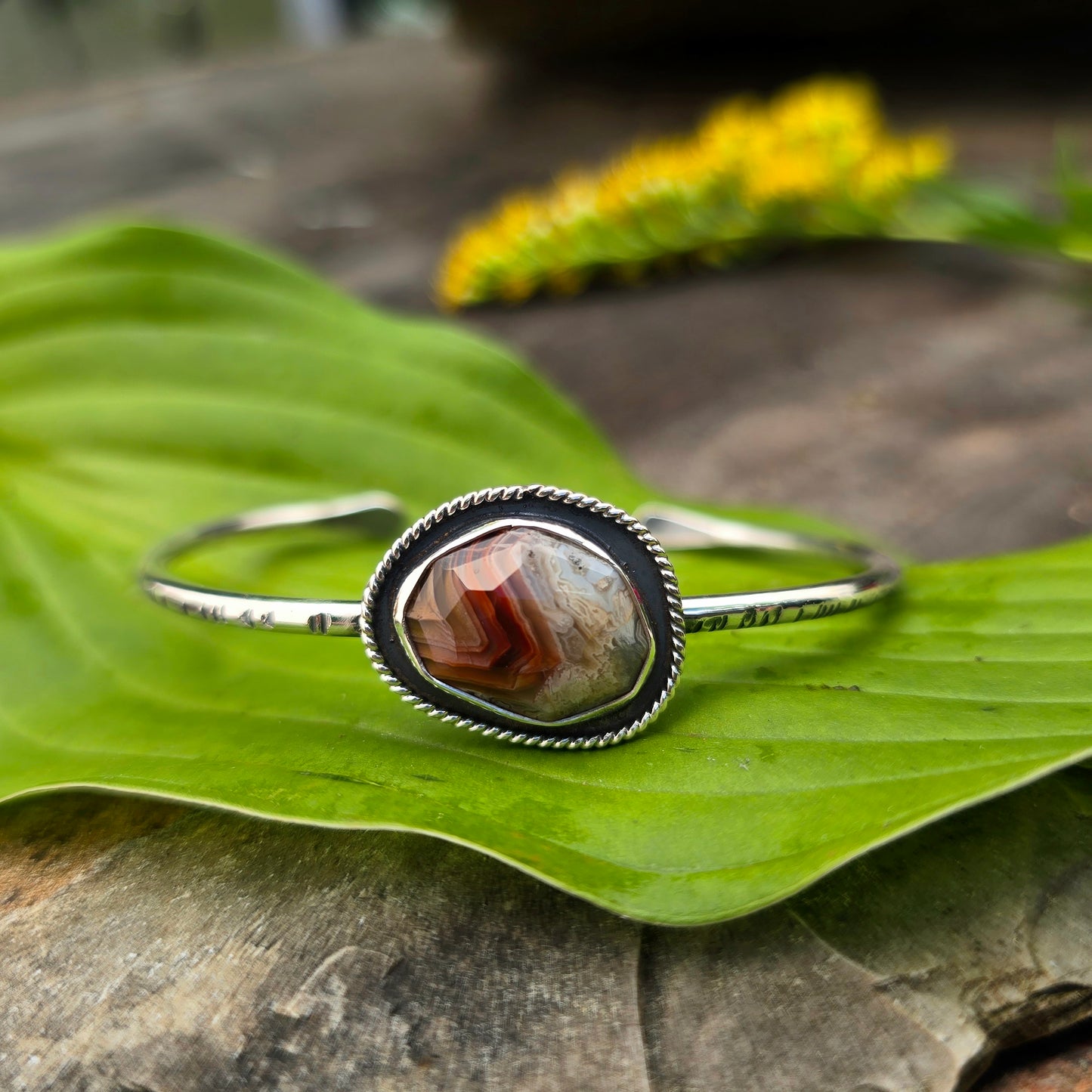 Crazy Lace Agate Twisted Rope Hand-Forged Sterling Silver Cuff
