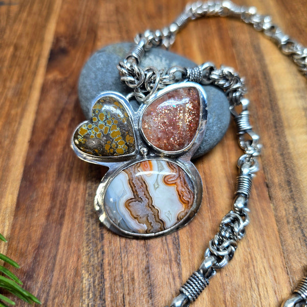 crazy lace agate turquoise sunstone stone detail pendant