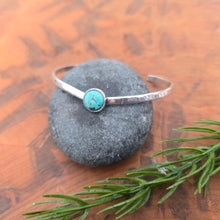 Load image into Gallery viewer, Slim sterling silver V cuff bracelet with turquoise
