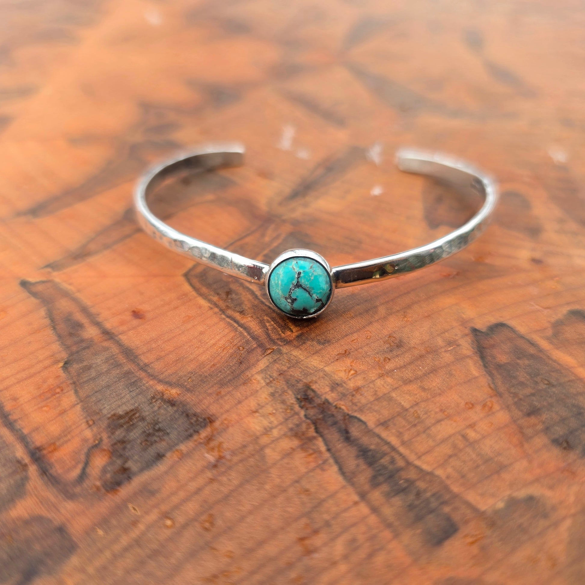 Dainty turquoise V cuff bracelet in sterling silver