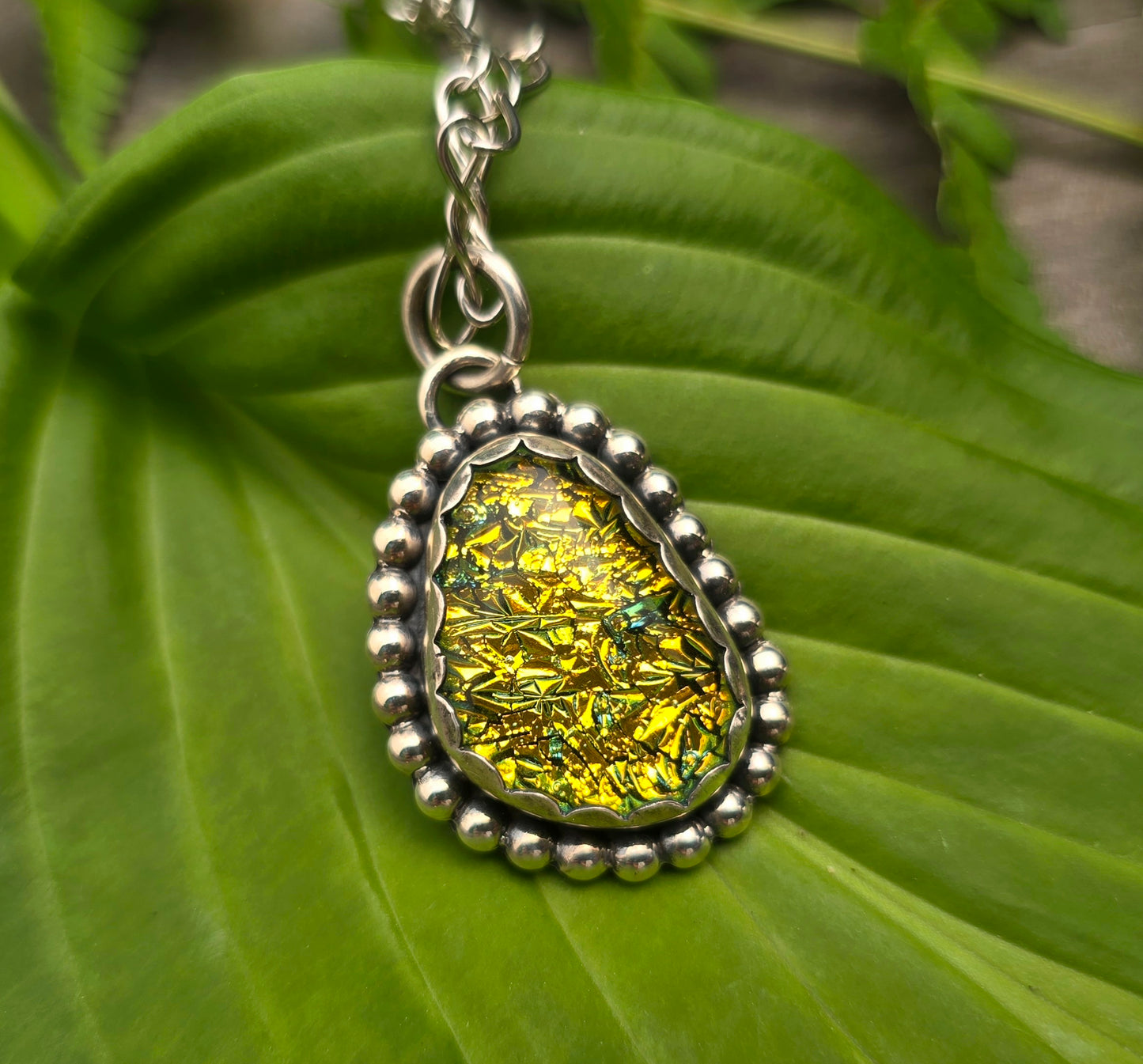 Yellow Dichroic Beaded Pendant (One of a Kind) — Approx. 1.75 in