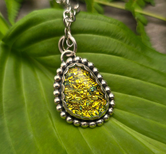 Yellow Dichroic Beaded Pendant (One of a Kind) — Approx. 1.75 in