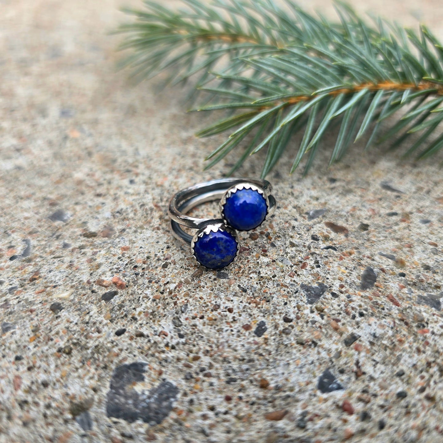Offset Double Lapis Hand-Forged Sterling Silver Ring