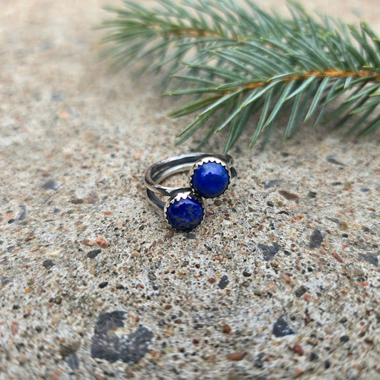 Offset Double Lapis Hand-Forged Sterling Silver Ring