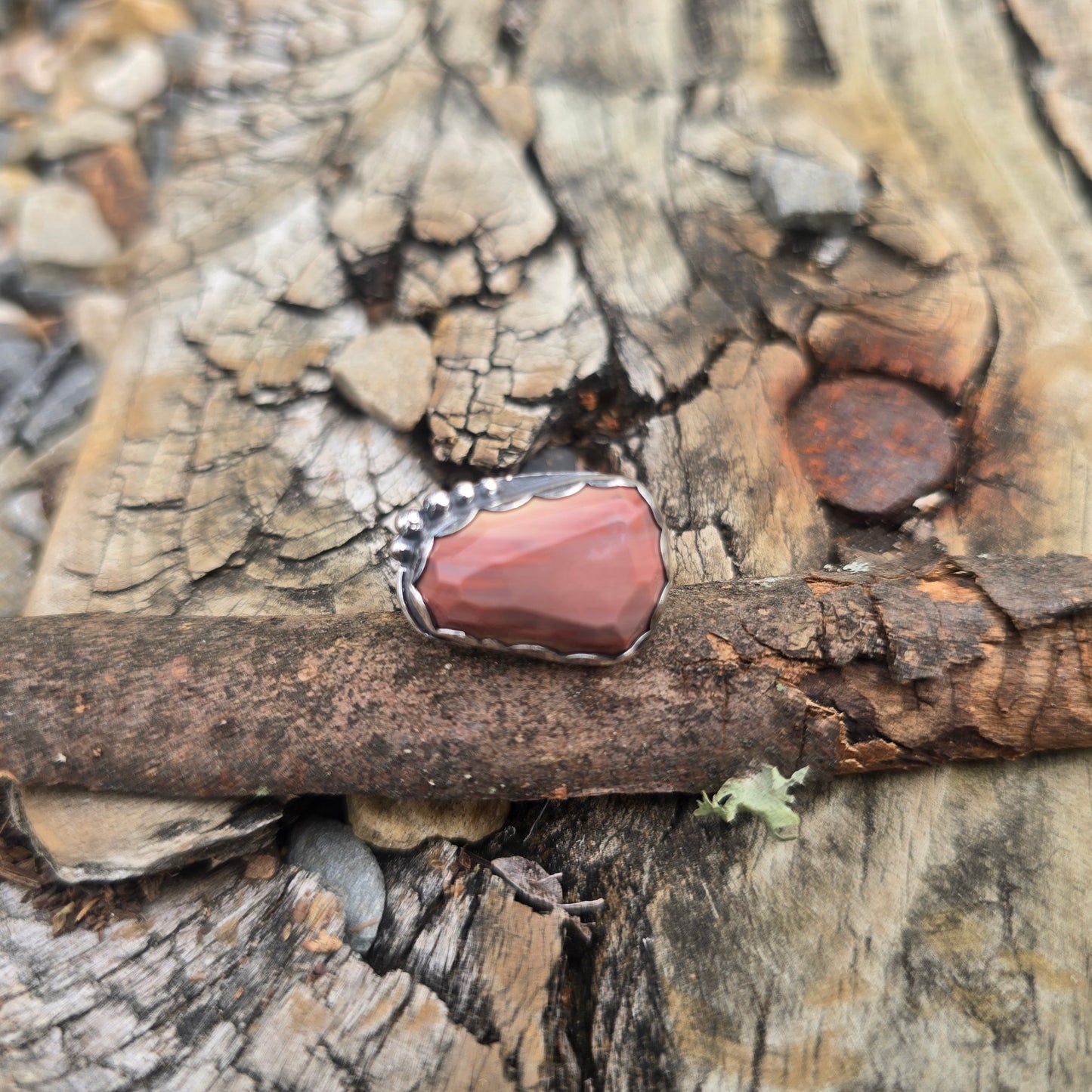 Dusty Rose Jasper Hand-Forged Sterling Silver Ring