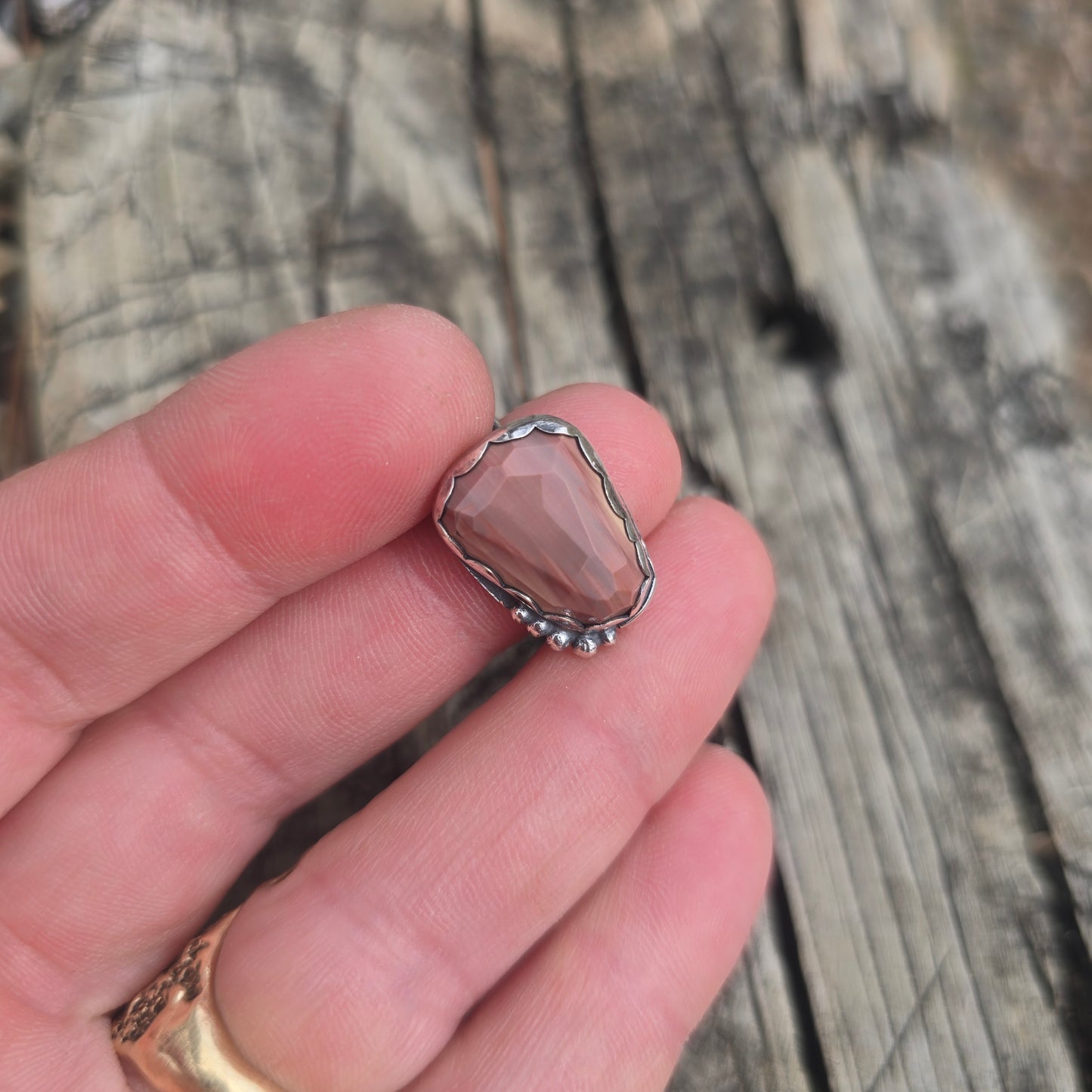 Dusty Rose Jasper Hand-Forged Sterling Silver Ring