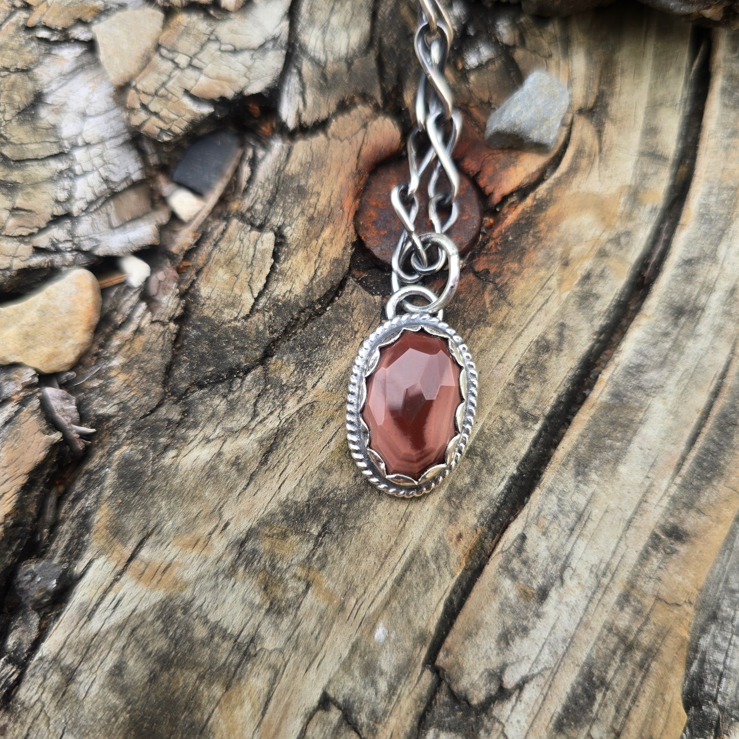 Faceted Imperial Jasper Hand-Forged Sterling Silver Pendant