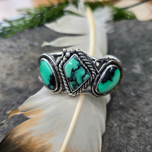 Emerald Rose Variscite Statement Cuff — One-of-a-Kind Sterling Silver Masterwork