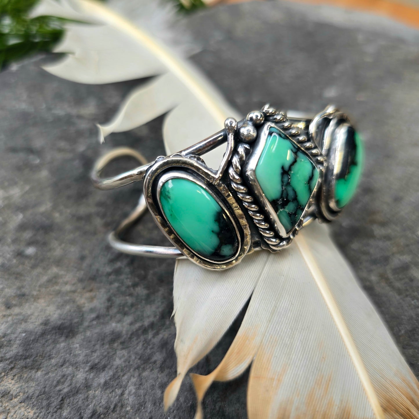 Emerald Rose Variscite Statement Cuff — One-of-a-Kind Sterling Silver Masterwork