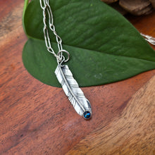 Load image into Gallery viewer, feather pendant with oil Czech glass stone set at the tip
