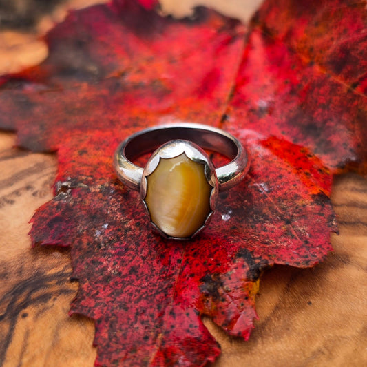 Golden Mother-of-Pearl Oval Sterling Silver Rings