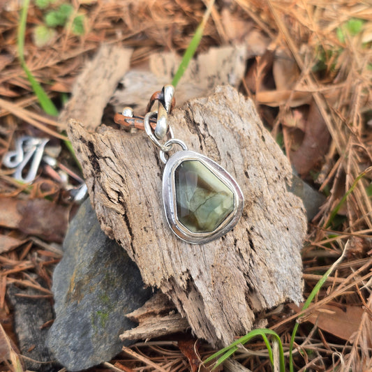 Faceted Green Imperial Jasper Pendant in Hand-Forged Sterling Silver