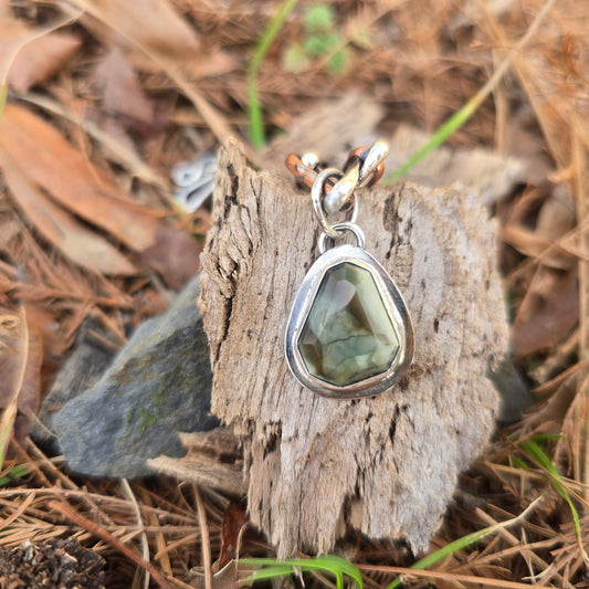 Faceted Green Imperial Jasper Pendant in Hand-Forged Sterling Silver
