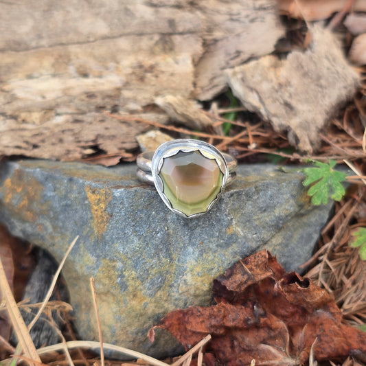 Faceted Green & Brown Imperial Jasper Ring in Hand-Forged Sterling Silver – Size 8