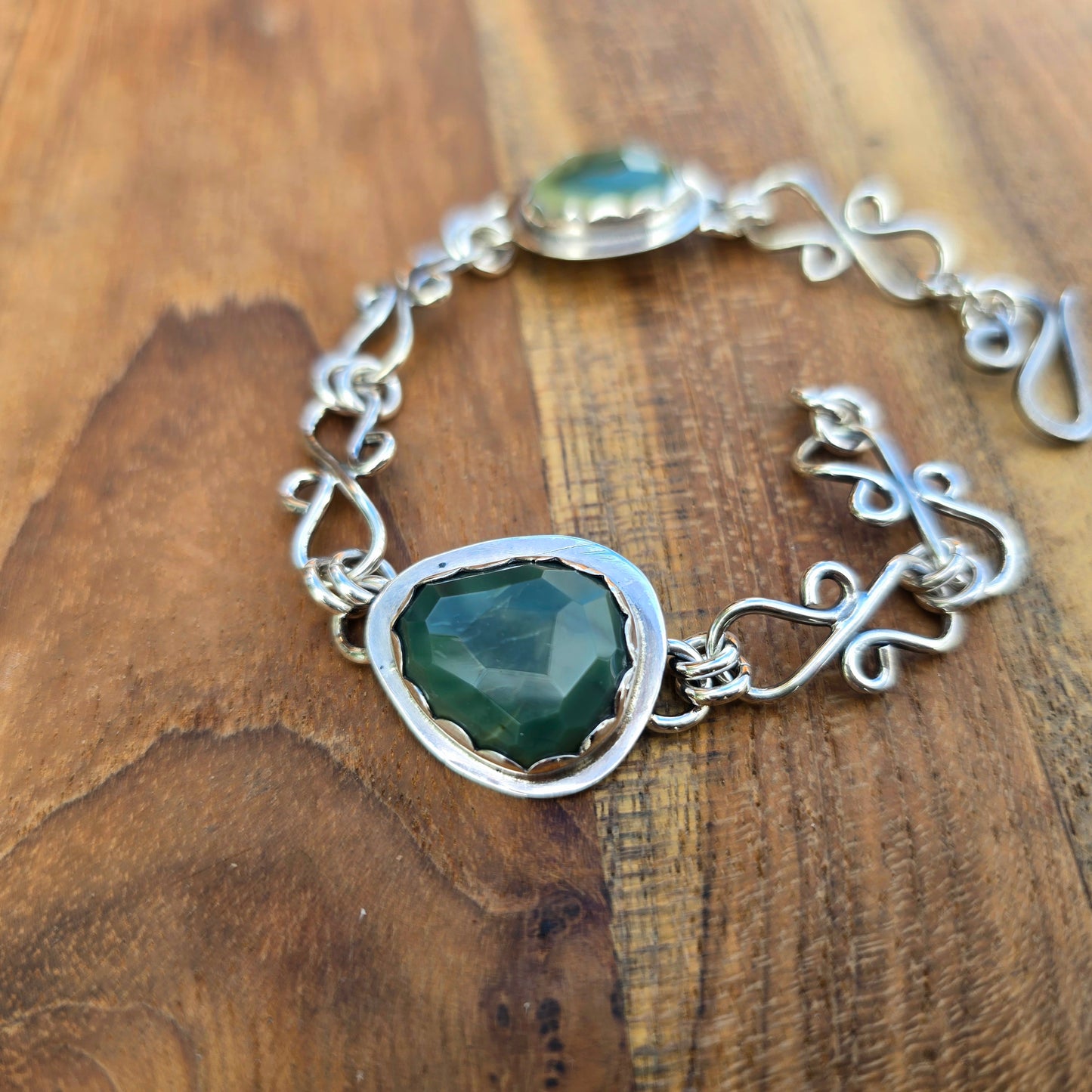 Imperial Jasper Sterling Silver Chain Link Bracelet