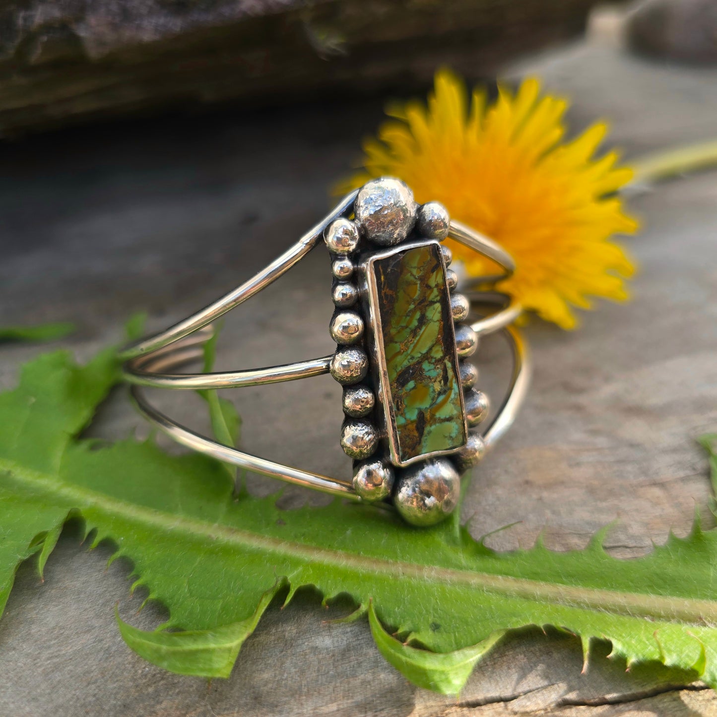 Green Turquoise Sterling Silver Statement Cuff