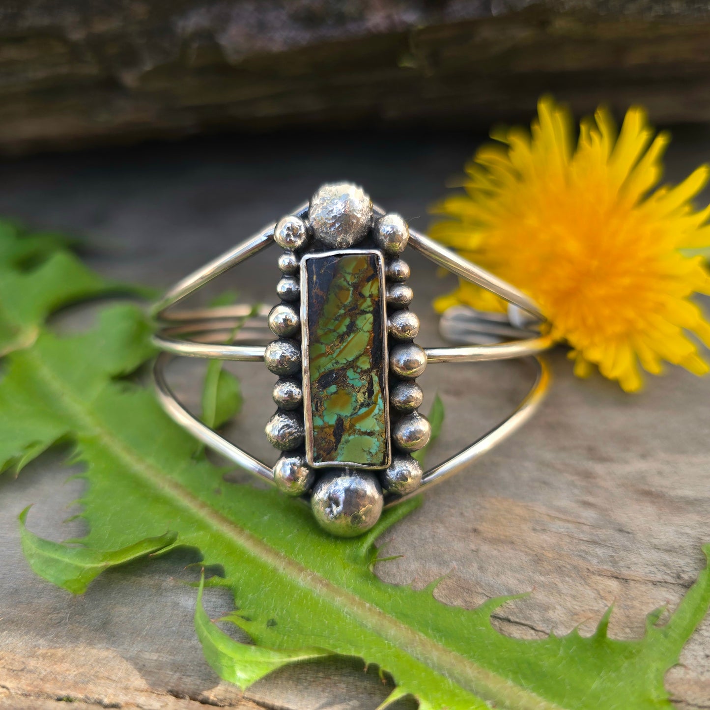Green Turquoise Sterling Silver Statement Cuff