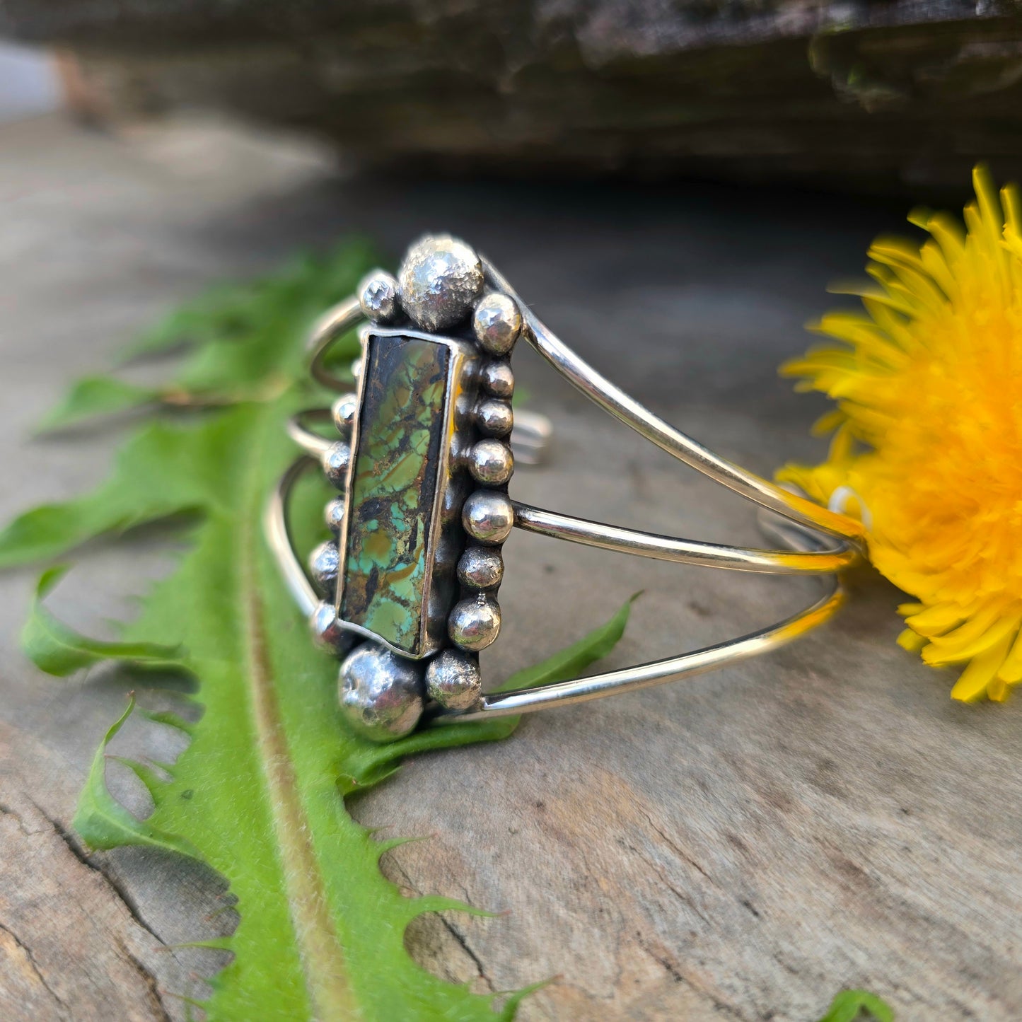 Green Turquoise Sterling Silver Statement Cuff