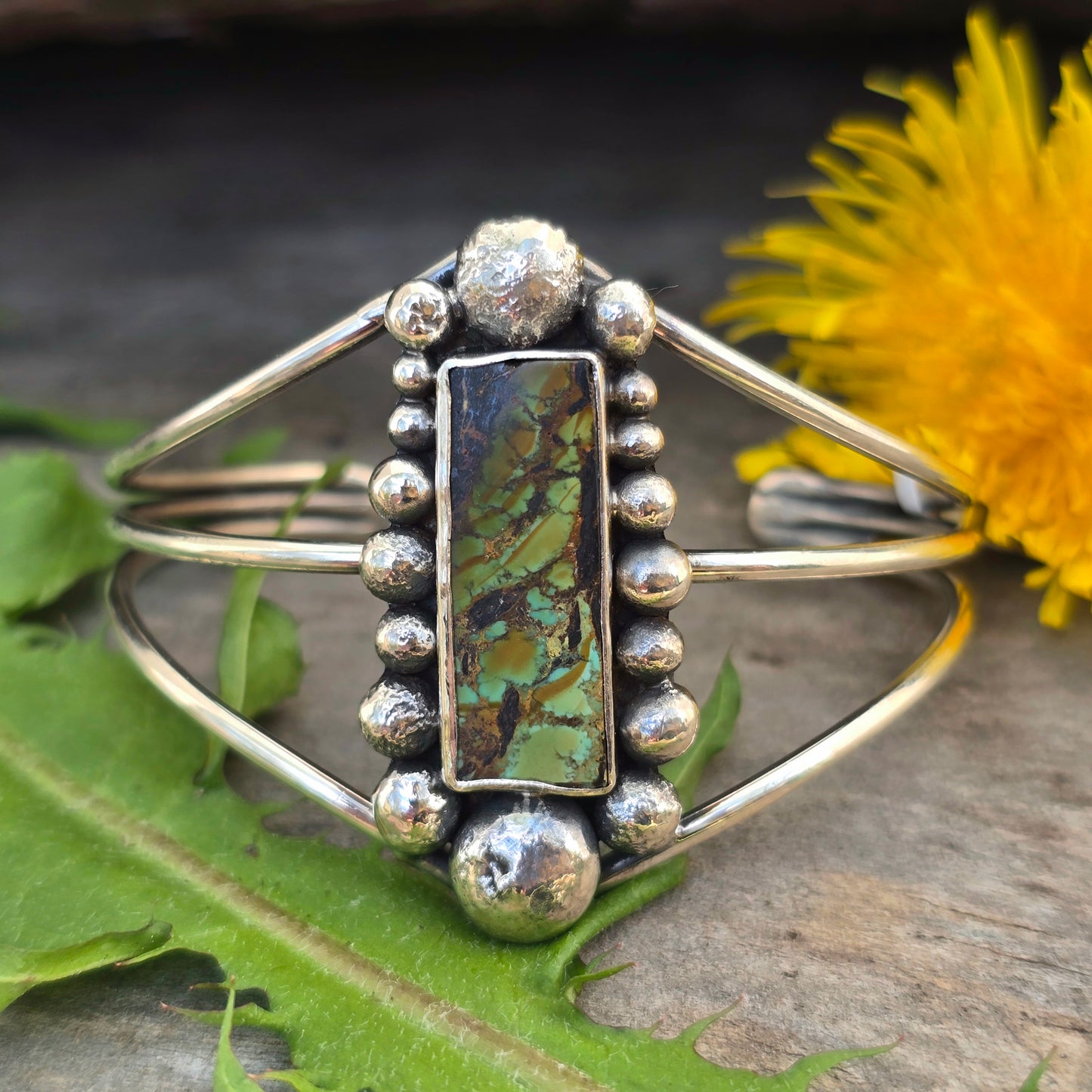 Green Turquoise Sterling Silver Statement Cuff